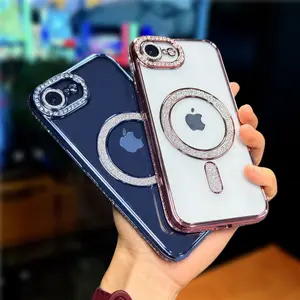 Luxury Glitter Phone Case for iPhone 17 16 15 14 13 12 11 Pro Max Plus 16E SE4 Transparent Magnetic Bumper Diamond Cover