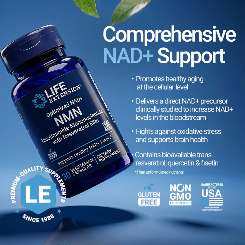 Life Extension NMN Nicotinamide Mononucleotide with Resveratrol Elite™, NAD+ Cell Support 30 Vegetarian Capsules