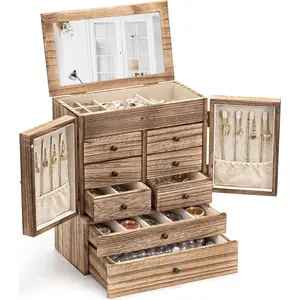 Jewelry Box for Women Wooden Jewelry Boxes & Organizers 5-Layer Rustic Latest Large Jewelry Organizer Box 2023 with Mirror & 8 Drawers for Rings Earrings Necklaces Bracelets Women Girls Gifts jewelrybox organization