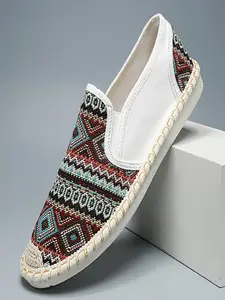 Men's Ethnic Style Breathable Canvas Shoes, Woven Slip-On Loafers Casual Espadrilles