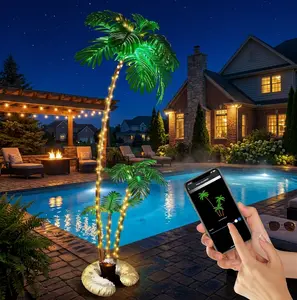 6Ft LED Palm Tree with 3 Branches, App & Remote Control, Music Sync, Multi-Tree Grouping Function, Warm White Dimmable Lights, Timer Function, Indoor & Outdoor Holiday Decor Yard & Garden
