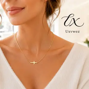 Uxvwez Minimalist Cross Necklace for Women Gold Silver Tone Dainty Sideways Pendant Adjustable Faith Jewelry Gift for Her