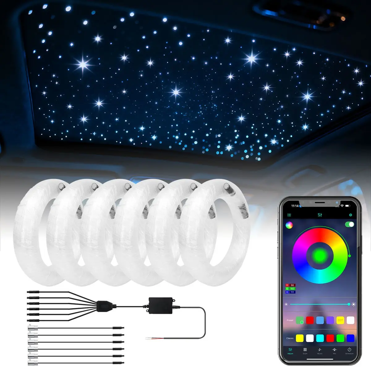 Optic Fiber Light RGB Meteor Light 0.5mm 1 Meter Starry Sky LED Interior RGB Lighting Atmosphere Light 400 -600PCS Transparent Optic Fiber Car Party Home Decoration Lamp Decorative Lighting