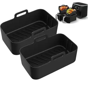 Silicone Air Fryer Liners 2 Pack, Reusable Liners for Ninja Dual Air Fryer Foodi Dz201, Dz401, Dz550, Cosori, Chefman, Instant Air Fryer, 6-In-1 8-10qt Baskets