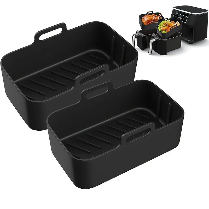Silicone Air Fryer Liners 2 Pack, Reusable Liners for Ninja Dual Air Fryer Foodi Dz201, Dz401, Dz550, Cosori, Chefman, Instant Air Fryer, 6-In-1 8-10qt Baskets, Air Fryer Kitchen Accessory Set, Air Fryer Accessories, Air Fryer Tray