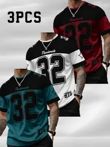 Men's 3-Pack Quick-Dry Breathable T-Shirts, Round Neck Short Sleeve Striped Sports Tees, Ideal for Gym, Swim, Casual Wear, Summer Activewear, Sporty T Shirt