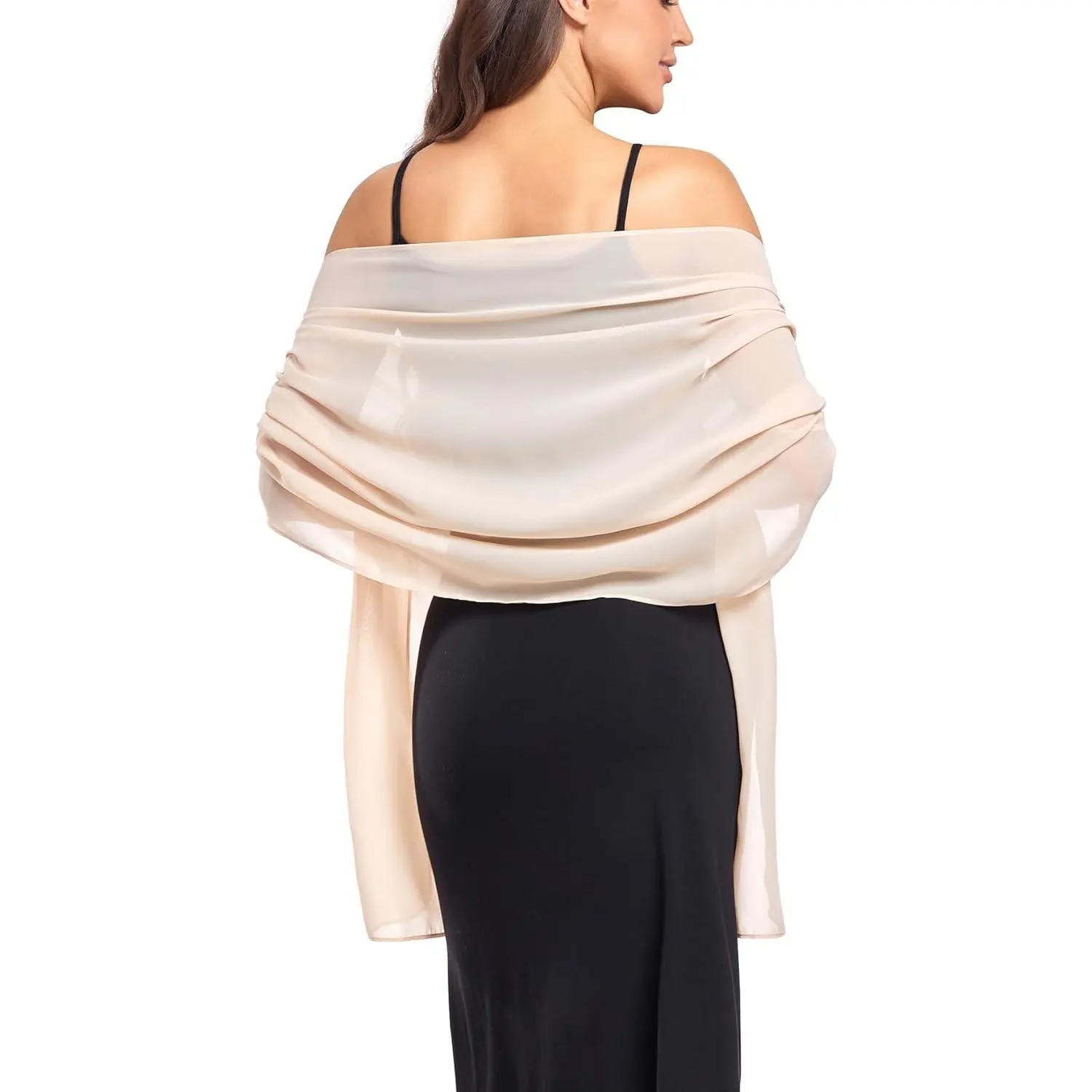 Women's Elegant Chiffon Shawl Wrap - Solid Color Lightweight Scarf for Evening Dresses, Weddings, and Beach Cover Ups, Breathable Fabric, Hand Wash, Solid Colors, Wedding Guest Dresses, Longer Size, Birthday, Champagne, Classic, Chilly Night Outdoors, Wom