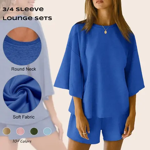 【New】Imily Bela Womens 2 Piece Outfits 3/4 Sleeve Tops and Elastic Waist Shorts Lounge Sets Loungewea Womenswear Loungewear M1T268 Casual Pajama