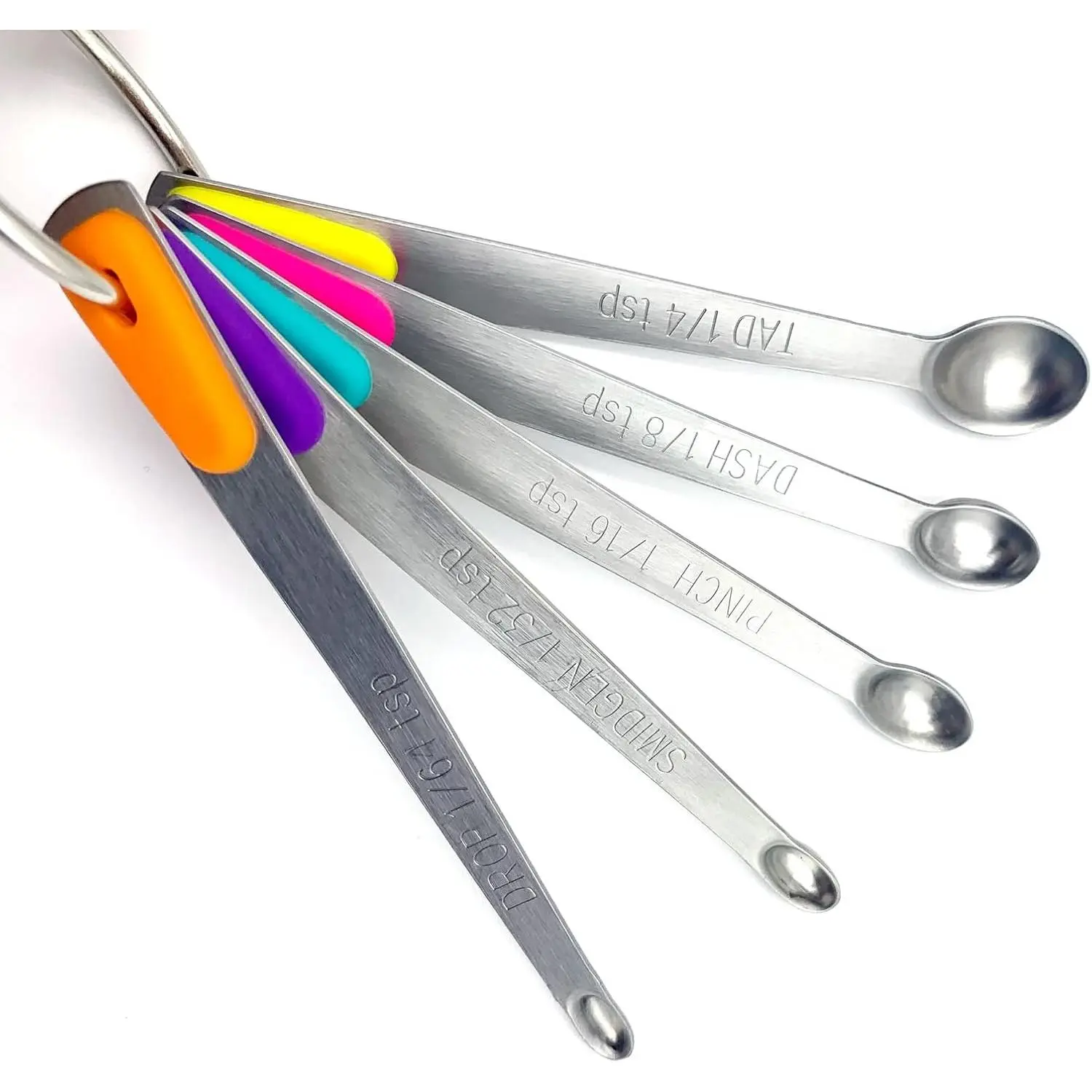 Stainless Steel Measuring Spoons, Set of 5, Teaspoon, Small 1/64, 1/32, 1/16, 1/8, 1/4 tsp, Mini