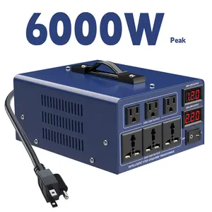 6000W Voltage Converter Transformer, 110/120/220/240V Heavy Duty Step Up/Down Power Converter Transformer With 3 US Outlets, 3 Universal Outlets, LCD Display, Resettable Circuit Breaker Protection