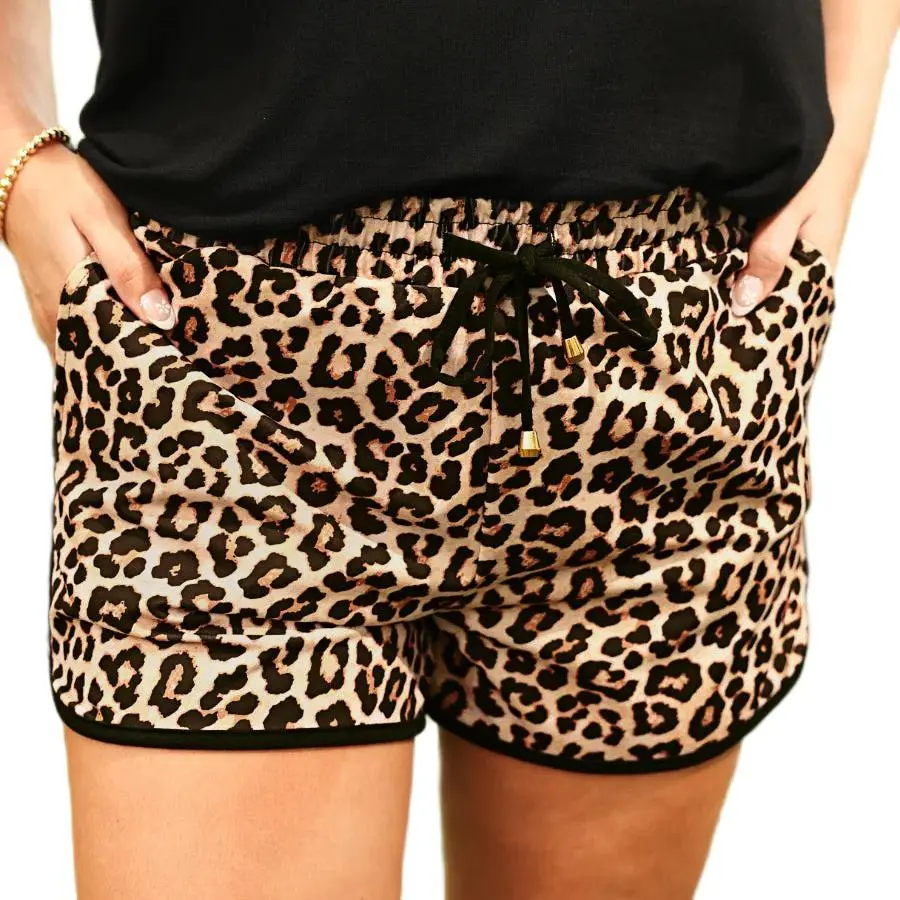 Znacicc Women's Soft Leopard Print Drawstring Waist Shorts - Womenswear Bottom, Cute Casual Beach Vacation Bottoms, Ideal for Summer Concerts & Festivals,Going Out Outfits