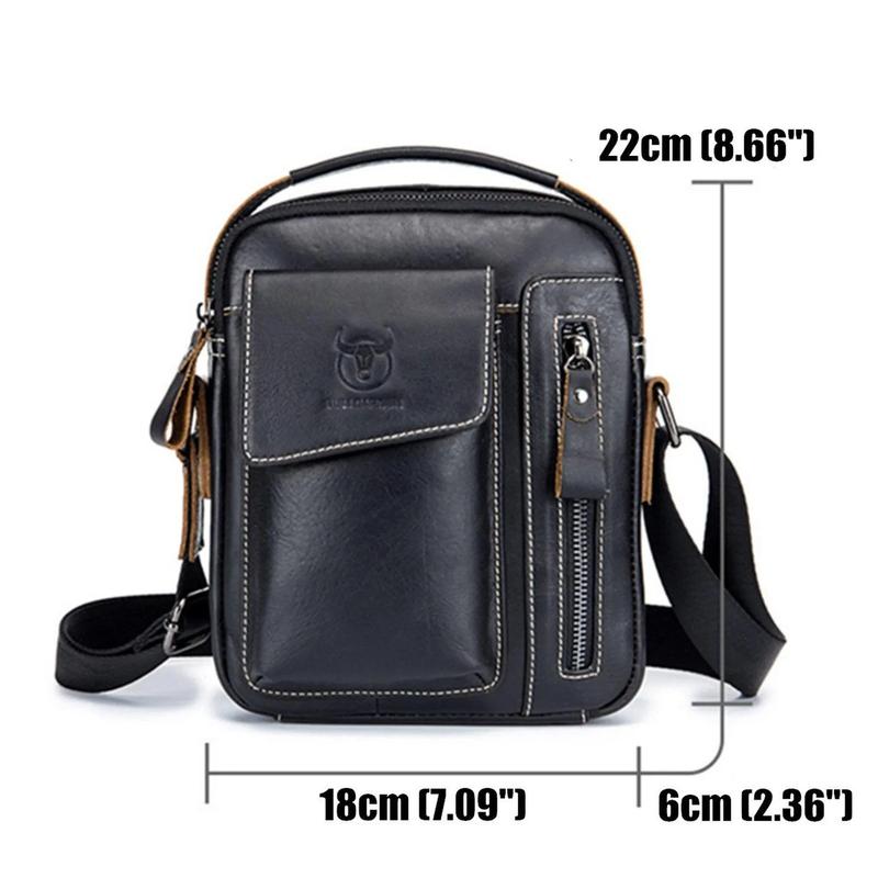 FR Fashion Co. Men's Genuine Leather Crossbody Bag - Classic Black, Adjustable Non-Slip Strap, Lightweight, Zipper Closure, Travel & Everyday Use, 100% Genuine Leather, 8.66" L x 7.08" H x 1.97" W FR Fashion Co. Men's Genuine Leather Crossbody Bag - Classic Black, Adjustable Non-Slip Strap, Lightweight, Zipper Closure, Travel & Everyday Use, 100% Genuine Leather, 8.66" L x 7.08" H x 1.97" W
