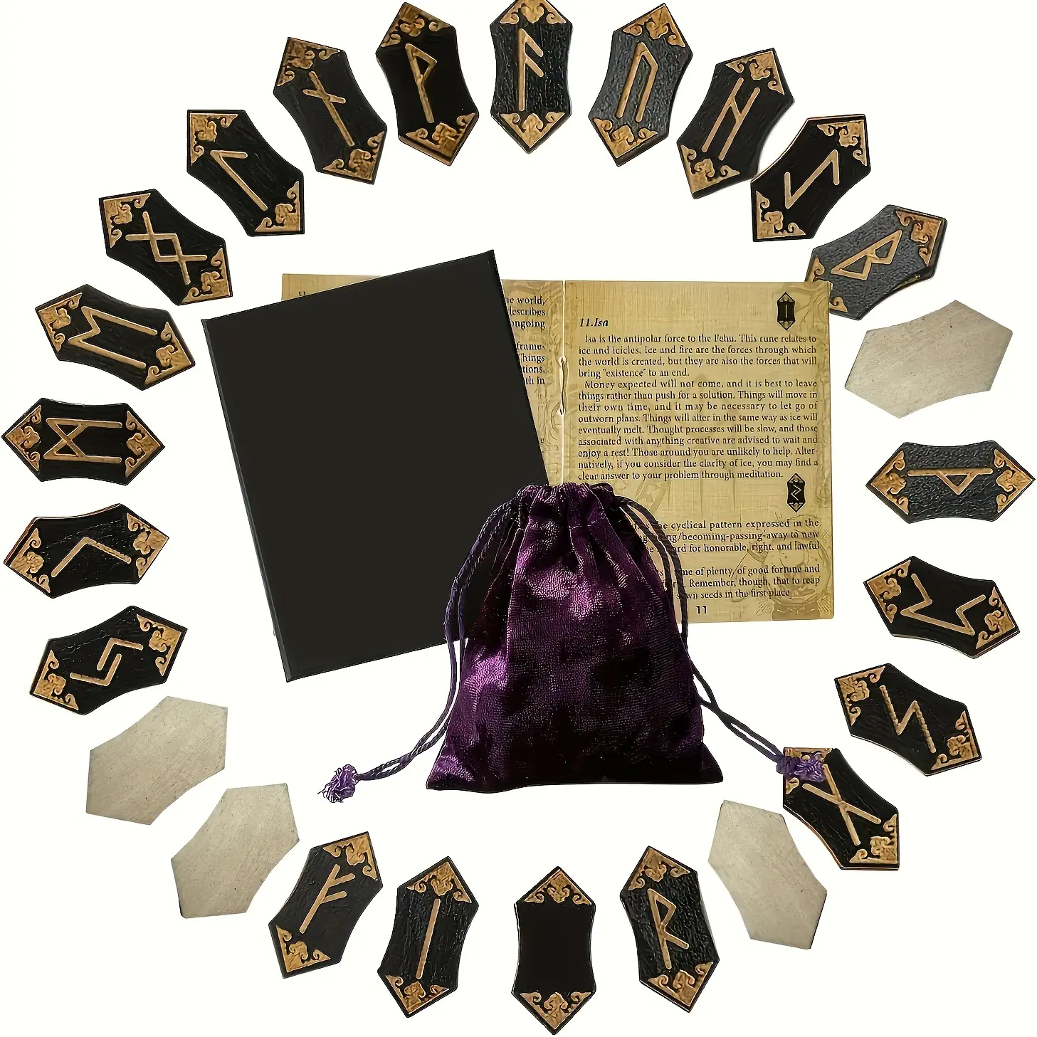 25pcs carved wooden rune letter set, mysterious vintage artistic wood rune tiles, with storage pouch & guide booklet, divination craft supplies, rustic home office table decorative plaque ornament #SummerWins #DealsForYouDays