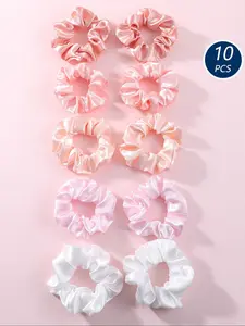 10pcs Girls Gradient Satin Hair Tie Set, Multiple Colors Available, Elegant Low Ponytail Rubber Bands, All Seasons Accessories
