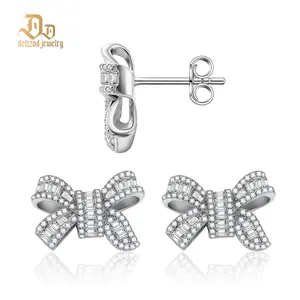 Delzzad Bow Stud Earrings Bow-knot Earrings Synthetic Moissanite Stud Earrings Jewelry Perfect Birthday Mother’s Day Christmas Valentine's Day Gift Wedding Set