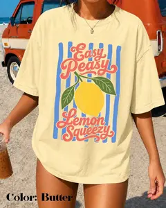 Comfort Colors Easy Peasy Lemon Squeezy T-Shirt, Preppy Lemon Tee, Summer Vibes Tee, Women Top, For Woman