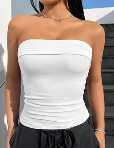 Womens 3PK Tube Tops Off Shoulder Seamless Ribbed Strapless Sleeveless Side Ruched Slim Fitted Summer Going Out Top