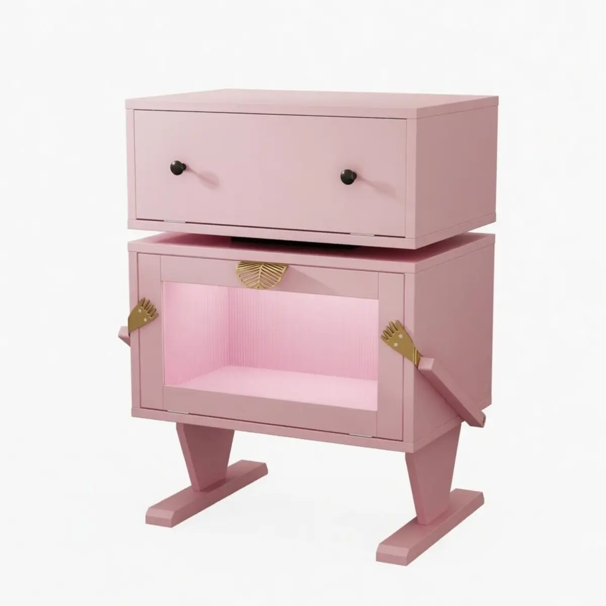 Pink Robot Art LED Nightstand - 20.7" W x 15" D x 26.8" H, 360° Rotating Drawer, RGB LEDs, P2 MDF Wood, 48 lbs Modern Indoor End Table with Remote Control, All Tools & Hardware Included for Bedrooms, Novelty, Box Shape, Assembly Required, Movable Arms, Ea