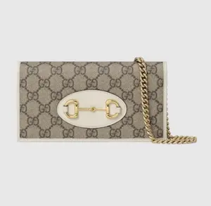 Pre-owned GUCCI Horsebit 1955 Wallet on Chain (WOC) GG Supreme Canvas White Leather Trim