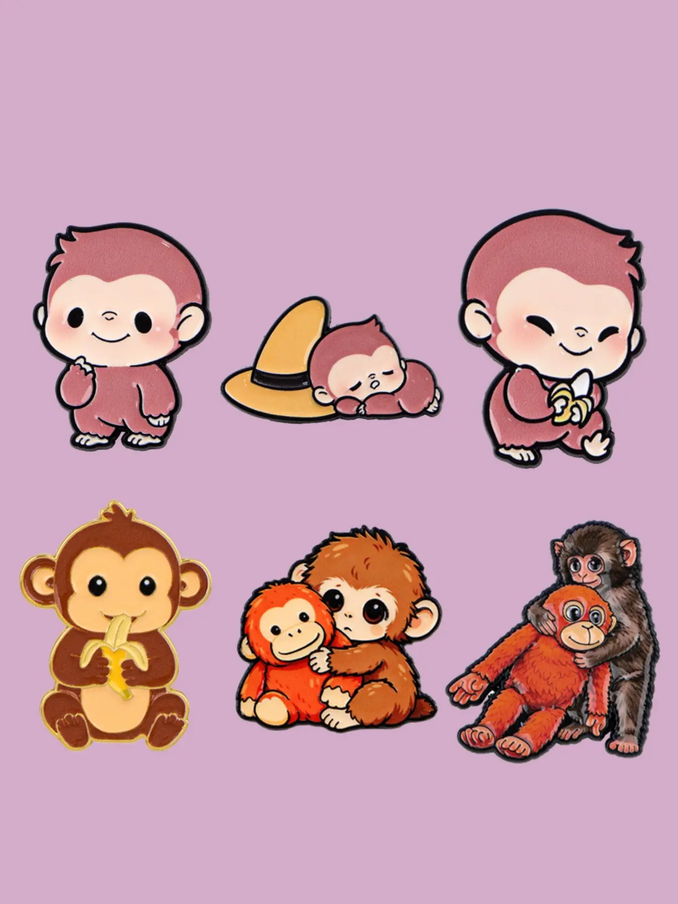 6pcs/set Funny Monkey Enamel Pins, Cartoon Animal Zinc Alloy Badges, Elegant Fashion Accessories, Holiday Gifts, All Seasons