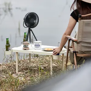 UFORU Portable Folding Camping Table with Adjustable Height, Lightweight Compact Side Tables with Mesh Shelf for Outdoor Picnic, BBQ, and Cooking