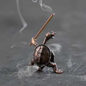 1pc Brass Turtle Incense Burner Kung Fu Creative Craft Ornament Red Bronze Statue Collection Gift Meditation Holder Scented Perfume