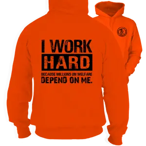 Welfare -  Safety Orange Hoodie Work Gear - Cotton Poly Premium Blend - Funny, Sarcastic Designs For Blue Collar Workers  Fabric Menswear Top Apparel