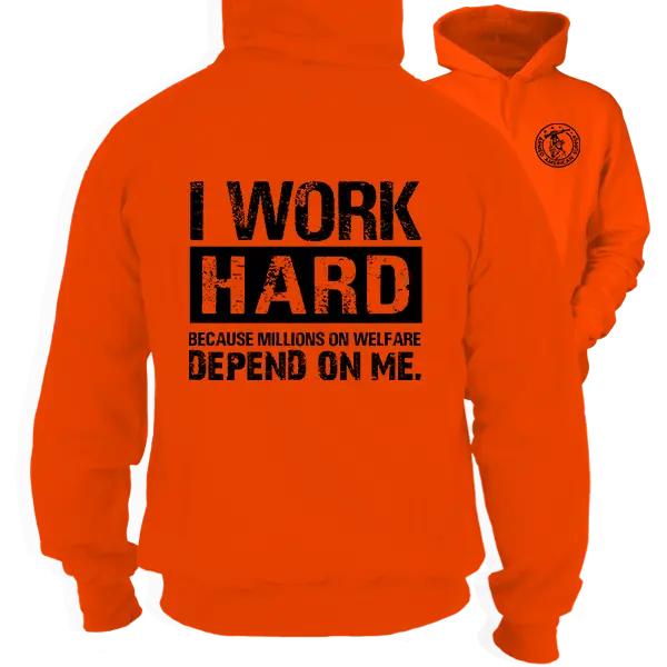 Welfare -  Safety Orange Hoodie Work Gear - Cotton Poly Premium Blend - Funny, Sarcastic Designs For Blue Collar Workers  Fabric Menswear Top Apparel