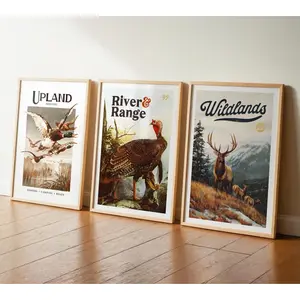 Old Time Hunting Prints Retro Hunting Art Poster Set of 3 Hunting Wall Decor Outdoorsy Cabin Wall Art Gift for Hunter Dad