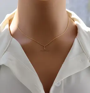 18K Gold Plated Dainty Mini Rhinestone Initial "L" Pendant Necklace – Personalized Sparkly Jewelry Gift