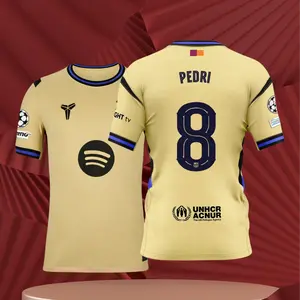 8# Pedri 25 26 Away Yellow Short Sleeve Soccer Jersey Fans Version