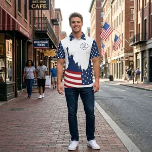 Patriotic USA 250 Polo Shirt, American Flag & Liberty Graphic Golf Shirt for Men