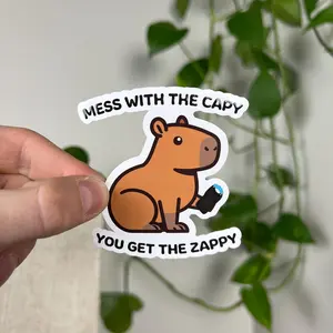 Mess With The Capy You Get The Zappy Sticker, Funny Capybara Sticker