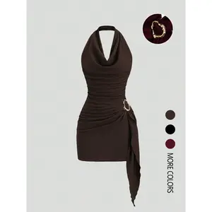 Women’s fashionable solid-color vest skirt, casual office wear, elegant backless design, perfect for everyday use—fashionable and comfortable GARMENTARY