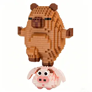Capybara Building Blocks Set 3D Mini Micro Bricks Animal Model Cute Capybara Riding Pink Pig Figurine DIY Educational Toy Puzzle Birthday Gift for Adults and Kids