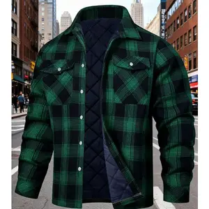 Men's Thick Checkered Shirt Jacket - Classic Long Sleeve Collared Style