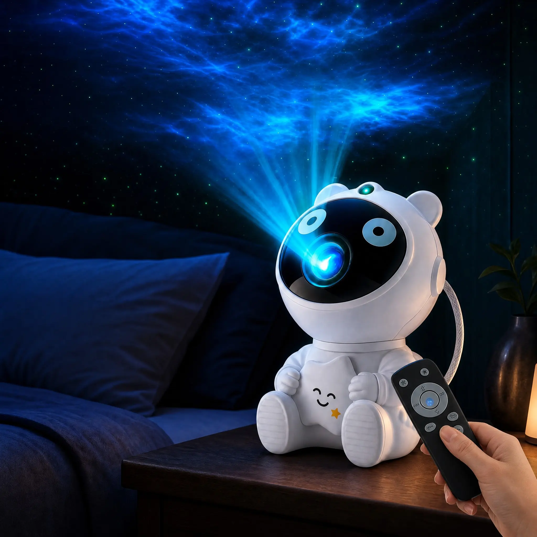 Bear Astronaut Galaxy Star Projector, 8 Color Nebula LED Night Light, 360° Magnetic Rotatable Projection Lamp, Remote Control with Mic Sound Activated Mode, USB Plug-in Only Star Mood Light for Bedroom, Party, Live Stream & Holiday Gift