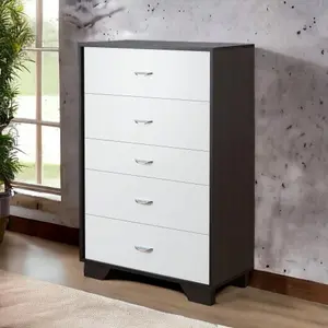 White and Espresso 5-Drawer Chest-B062P209032