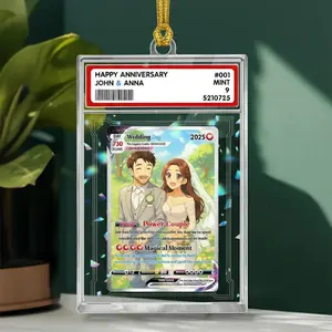 Custom Photo Anime Themed Gift for Anniversary, Personalized Poke Anniversary Card Acrylic Ornament, Hologram Acrylic for Couple, Anniversary Gift