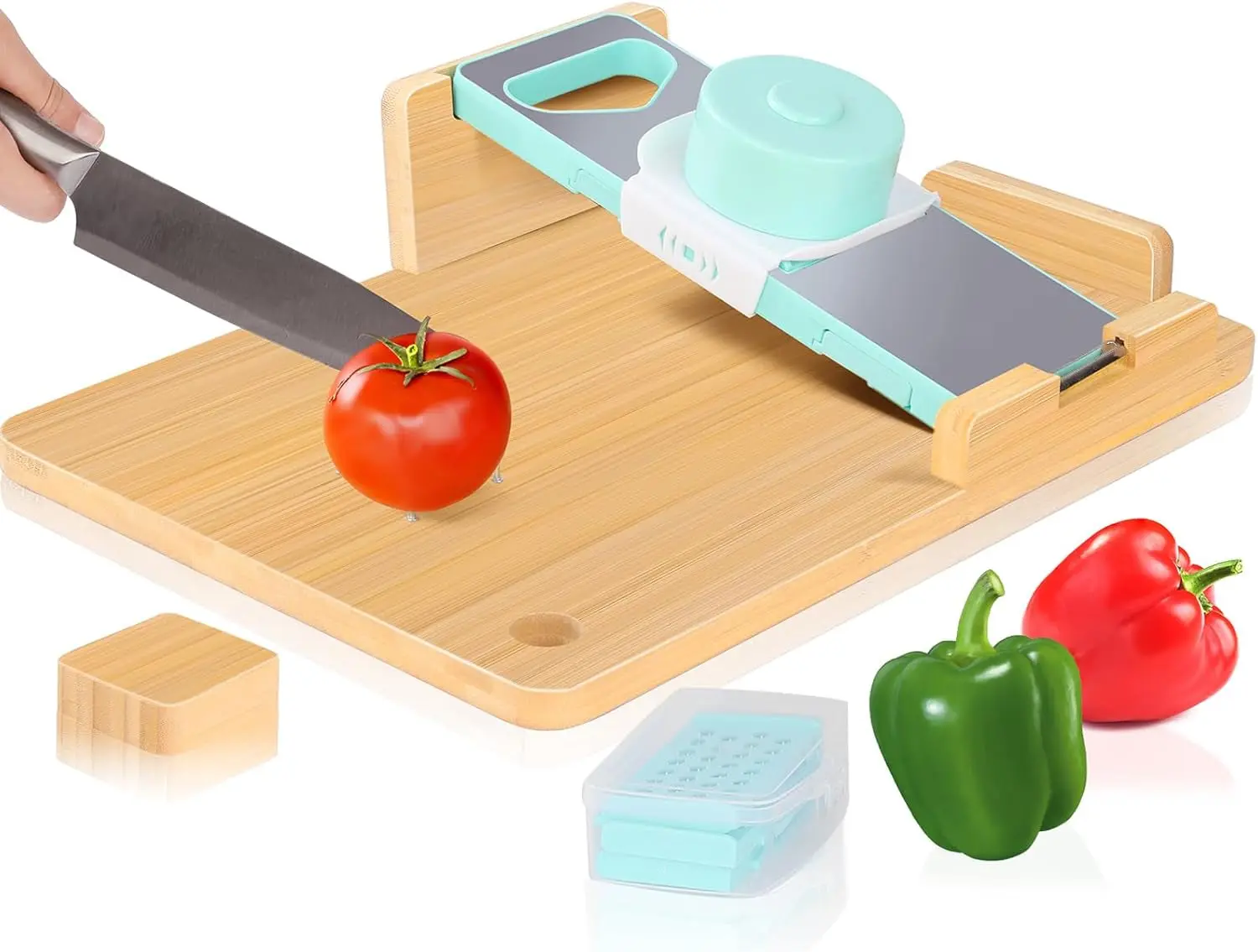 Adaptive One-Handed Bamboo Cutting Board with Spikes & Grater