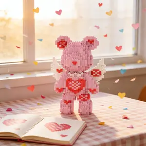 Heart Angel Bear 3D Puzzle Building Blocks Decoration, Home Office Bookshelf Decor, Party Living Room TV Stand Display Gift