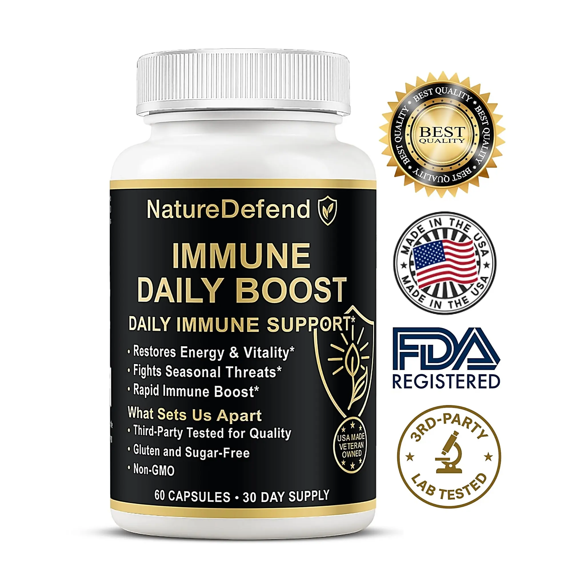 NatureDefend Immune Daily Boost Healthcare Vitamin - 10-in-1 Support with Vitamin C Zinc Elderberry Echinacea & Probiotics for Year-Round Protection & Healthy Gut
