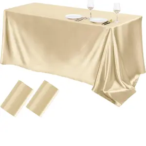 Champagne Colored Satin Tablecloth, Rectangular Soft Smooth, Luxurious Elegant Fabric, Ideal for Party Wedding Banquet Decorations, Holiday & Festival Use