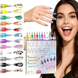 Cutics 12 Color Nail Doodle Pen for DIY Nail Art Drying Quick Acrylic Painting or 3D Dot Embroidery MMA Acrylic Nail Marker On Nails Quick Drying Dot Stitching Nail Art Pen Home Salon DIY Use Nail Care Manicure Polish Cosmetic Smooth days