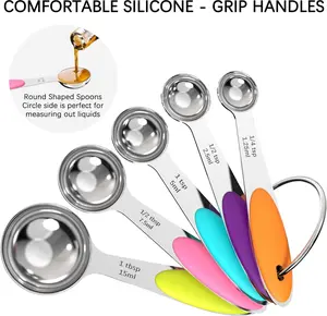 Colorful 5-Piece Measuring Spoon Set with Comfortable Silicone Grip Handles for Accurate Liquid Measurement stackable cup