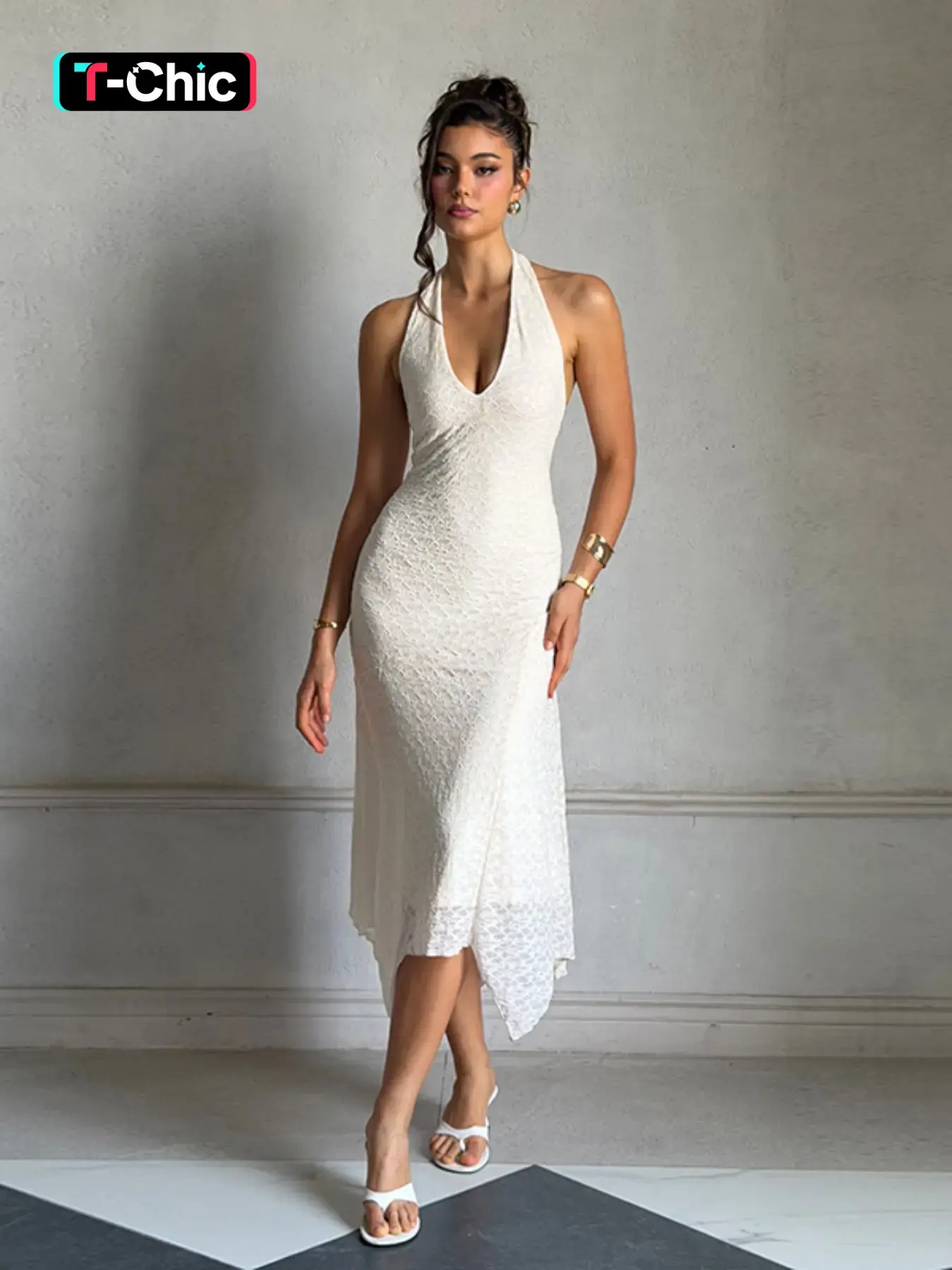 Elegant Lace Slinky Bodycon Halter Neck Chic Evening Dress, Fit, Backless Design, Sleeveless Style, Perfect for Formal Parties & Special Occasions, Womenswear, Women's Fashion Clothing