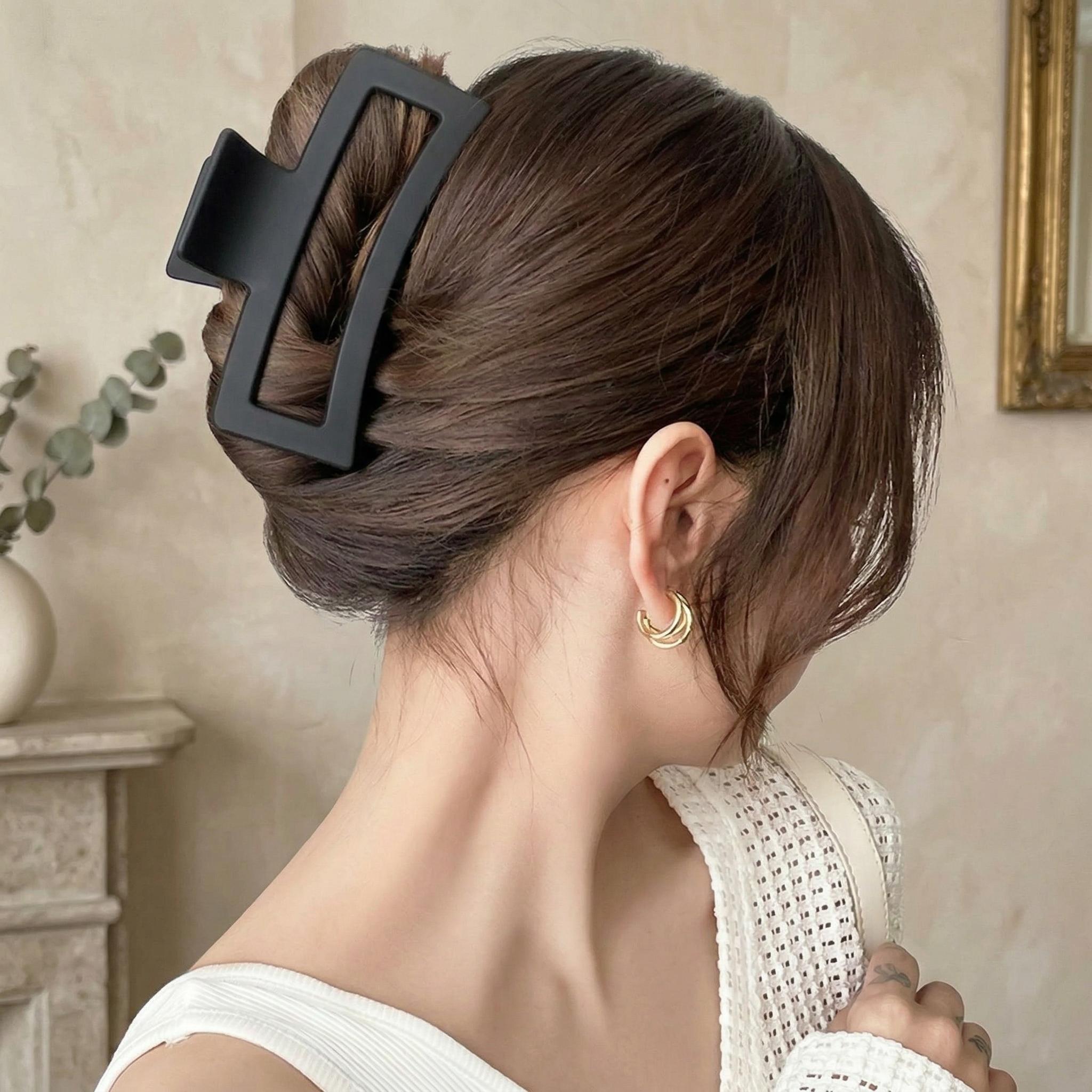 Fashion 4Pcs Women's Solid Color Large Square Hair Claws Sturdy Clips for Thick Hair with Secure Hold Elegant Durable Design for Party and Daily Use 10.50cm/4.13inch