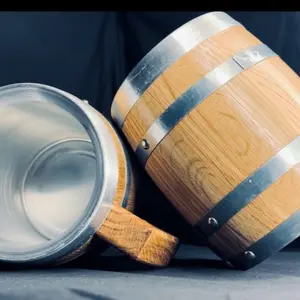 2 Tarros de 32oz Combo Choncho 1 Liter barrel mugs white oak aluminum on the inside perfect for cold and hot beverages beer whiskey or coffee would keep at great temperature. Free engraving on your purchase!