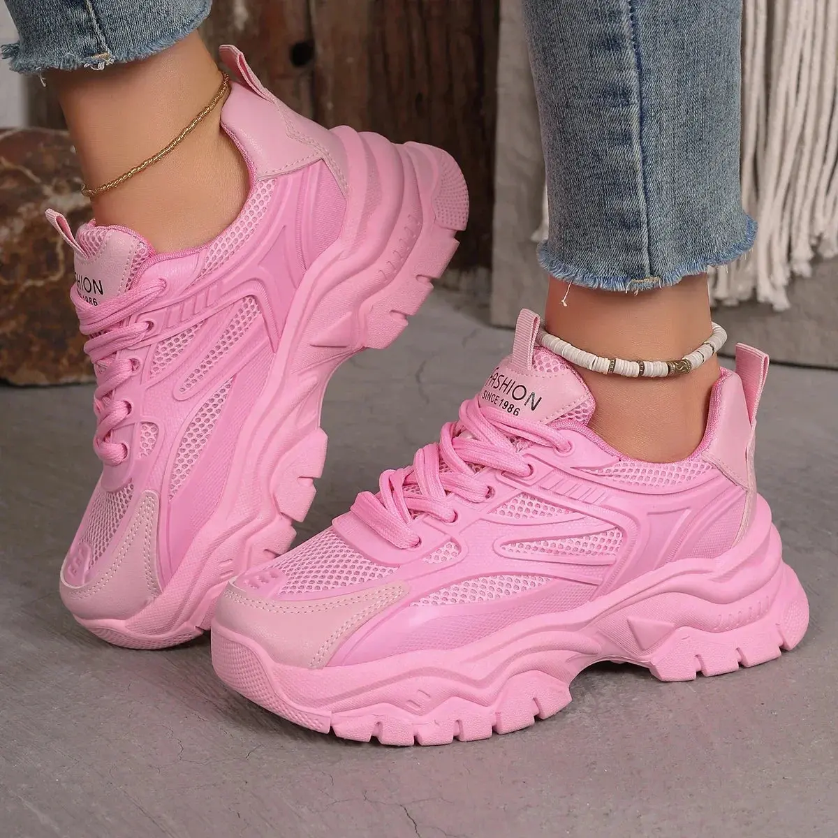 Women casual Sneakers 2024 New Fashion Chunky Solid Sneakers Women Tennis Platform Lightweight Designer Sports Shoes for Women