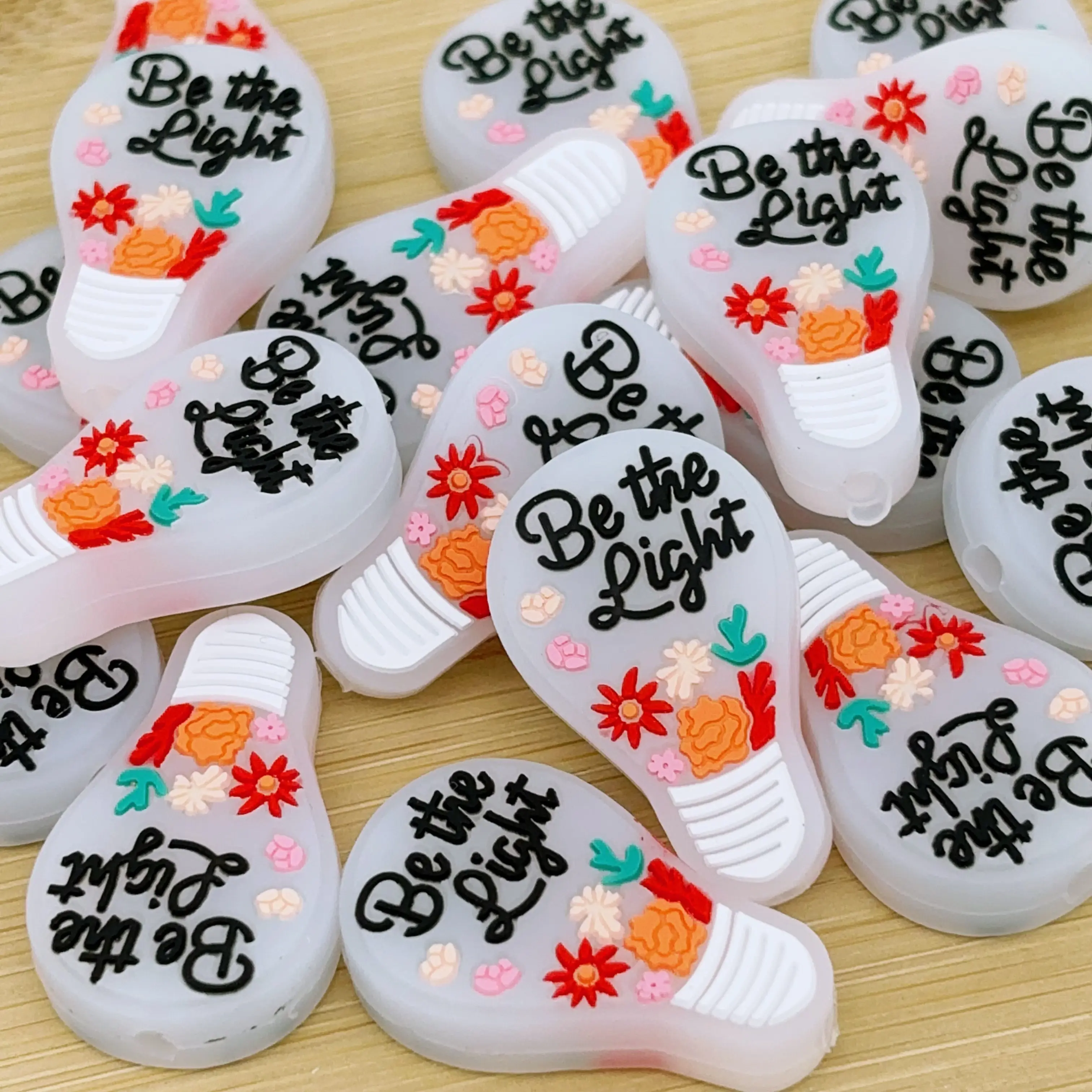 DIY Beading & Jewelry Making 6-Piece Silicone Focal Bead Set - "Be The Light" Theme, Beginner-Friendly Durable Material Crafting Accessories for Pen Keychain Projects